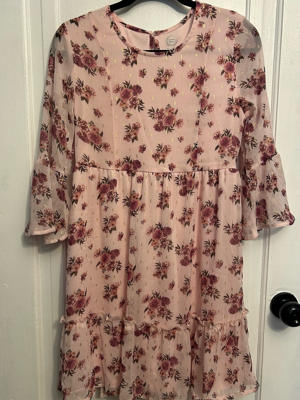 wonder nation Pink Floral Dress with Gold Foil Detail